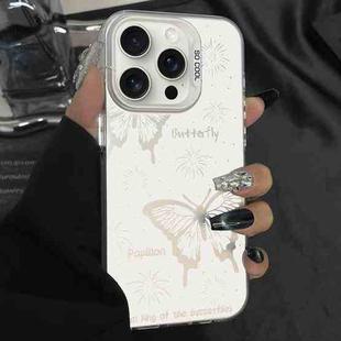 For iPhone 14 Pro Silver Painting PC Hybrid TPU Phone Case(Hollow Butterfly White)