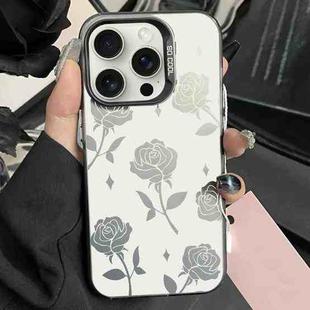 For iPhone 14 Pro Silver Painting PC Hybrid TPU Phone Case(Hollow Rose Black)