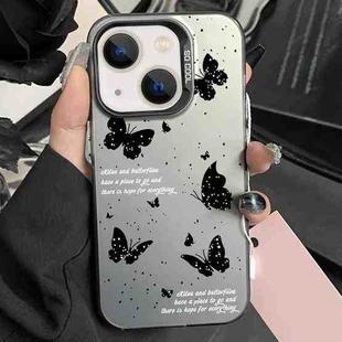For iPhone 13 Silver Painting PC Hybrid TPU Phone Case(Ink Butterfly Black)