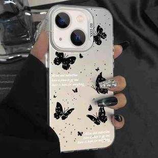For iPhone 13 Silver Painting PC Hybrid TPU Phone Case(Ink Butterfly White)