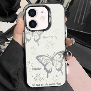 For iPhone 12 Silver Painting PC Hybrid TPU Phone Case(Hollow Butterfly Black)