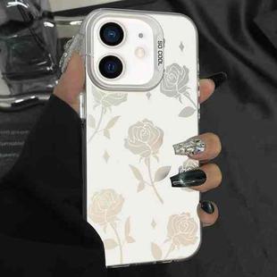 For iPhone 12 Silver Painting PC Hybrid TPU Phone Case(Hollow Rose White)