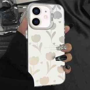 For iPhone 12 Silver Painting PC Hybrid TPU Phone Case(Hollow Tulips White)