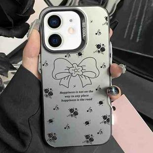 For iPhone 12 Silver Painting PC Hybrid TPU Phone Case(Floral Bow Black)