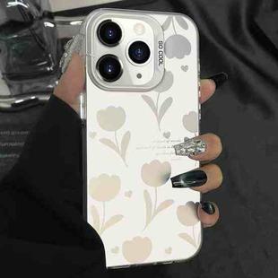 For iPhone 11 Pro Max Silver Painting PC Hybrid TPU Phone Case(Hollow Tulips White)