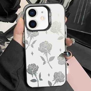 For iPhone 11 Silver Painting PC Hybrid TPU Phone Case(Hollow Rose Black)