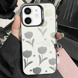For iPhone 11 Silver Painting PC Hybrid TPU Phone Case(Hollow Tulips Black)
