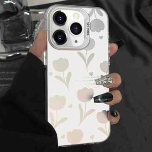For iPhone 11 Pro Silver Painting PC Hybrid TPU Phone Case(Hollow Tulips White)