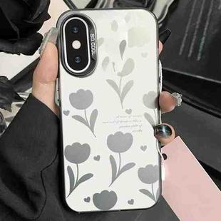 For iPhone X / XS Silver Painting PC Hybrid TPU Phone Case(Hollow Tulips Black)