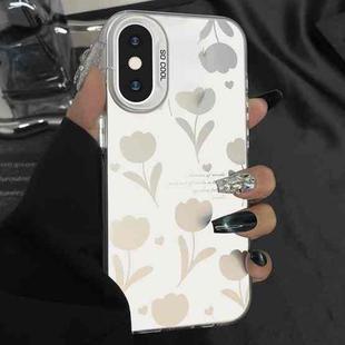For iPhone X / XS Silver Painting PC Hybrid TPU Phone Case(Hollow Tulips White)