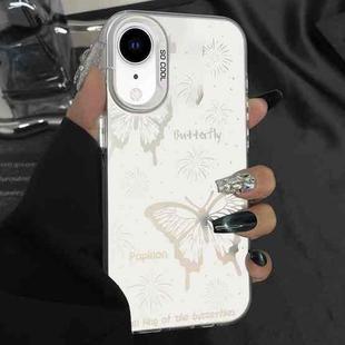 For iPhone XR Silver Painting PC Hybrid TPU Phone Case(Hollow Butterfly White)