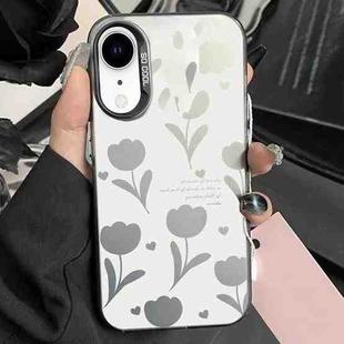 For iPhone XR Silver Painting PC Hybrid TPU Phone Case(Hollow Tulips Black)