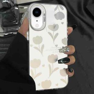 For iPhone XR Silver Painting PC Hybrid TPU Phone Case(Hollow Tulips White)