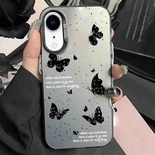 For iPhone XR Silver Painting PC Hybrid TPU Phone Case(Ink Butterfly Black)