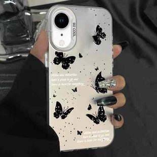 For iPhone XR Silver Painting PC Hybrid TPU Phone Case(Ink Butterfly White)