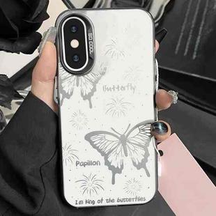 For iPhone XS Max Silver Painting PC Hybrid TPU Phone Case(Hollow Butterfly Black)