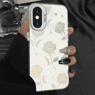 For iPhone XS Max Silver Painting PC Hybrid TPU Phone Case(Hollow Rose White)