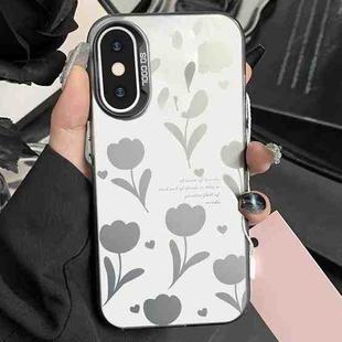 For iPhone XS Max Silver Painting PC Hybrid TPU Phone Case(Hollow Tulips Black)