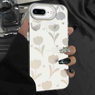 For iPhone 7 Plus / 8 Plus Silver Painting PC Hybrid TPU Phone Case(Hollow Tulips White)