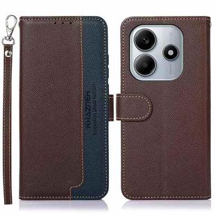 For Redmi Note 14 4G 164.84mm KHAZNEH Litchi Texture Leather RFID Phone Case(Brown)