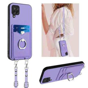 For Samsung Galaxy A12 R20 Crossbody Rope Ring Card Holder Phone Case(Purple)