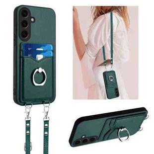 For Samsung Galaxy S24+ 5G R20 Crossbody Rope Ring Card Holder Phone Case(Green)