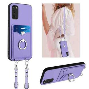 For Samsung Galaxy S20 FE R20 Crossbody Rope Ring Card Holder Phone Case(Purple)