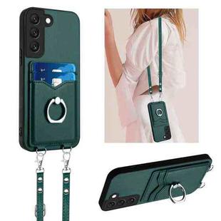 For Samsung Galaxy S22 5G R20 Crossbody Rope Ring Card Holder Phone Case(Green)