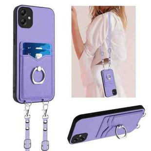 For Samsung Galaxy F04 4G R20 Crossbody Rope Ring Card Holder Phone Case(Purple)