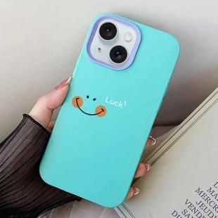 For iPhone 15 Plus Smile Face PC Hybrid TPU Phone Case(Sky Cyan)