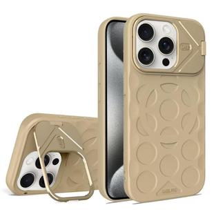 For iPhone 15 Pro Max Lens Frame Holder MagSafe PC Hybrid TPU Phone Case(Desert Gold)