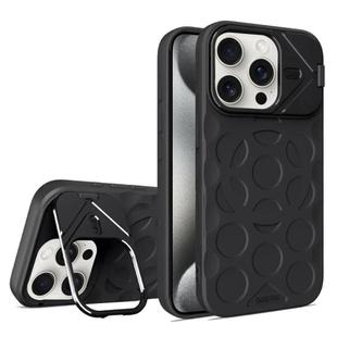 For iPhone 15 Pro Lens Frame Holder MagSafe PC Hybrid TPU Phone Case(Black)