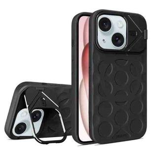 For iPhone 15 Plus Lens Frame Holder MagSafe PC Hybrid TPU Phone Case(Black)