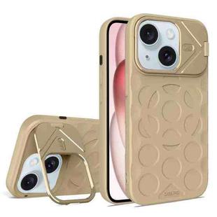 For iPhone 15 Lens Frame Holder MagSafe PC Hybrid TPU Phone Case(Desert Gold)