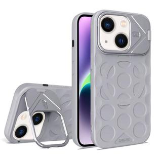 For iPhone 14 Plus Lens Frame Holder MagSafe PC Hybrid TPU Phone Case(Titanium Gray)