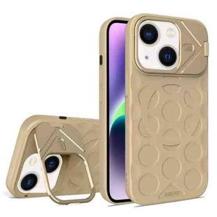 For iPhone 14 Plus Lens Frame Holder MagSafe PC Hybrid TPU Phone Case(Desert Gold)