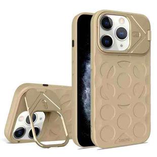 For iPhone 11 Pro Max Lens Frame Holder MagSafe PC Hybrid TPU Phone Case(Desert Gold)