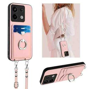 For Xiaomi Redmi Note 13 Pro 5G R20 Crossbody Rope Ring Card Holder Phone Case(Pink)