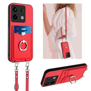 For Xiaomi Redmi Note 13 Pro 5G R20 Crossbody Rope Ring Card Holder Phone Case(Red)