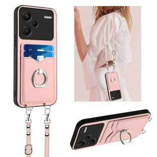 For Xiaomi Redmi Note 13 Pro+ R20 Crossbody Rope Ring Card Holder Phone Case(Pink)