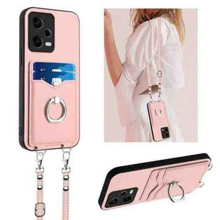 For Xiaomi Redmi Note 12 Pro+ 5G R20 Crossbody Rope Ring Card Holder Phone Case(Pink)