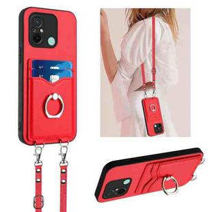 For Xiaomi Redmi 12C / 11A R20 Crossbody Rope Ring Card Holder Phone Case(Red)