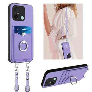 For Xiaomi Redmi 12C / 11A R20 Crossbody Rope Ring Card Holder Phone Case(Purple)