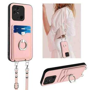 For Xiaomi Redmi 10C R20 Crossbody Rope Ring Card Holder Phone Case(Pink)