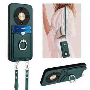 For Honor X9b / Magic6 Lite R20 Crossbody Rope Ring Card Holder Phone Case(Green)