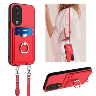 For Honor 90 R20 Crossbody Rope Ring Card Holder Phone Case(Red)