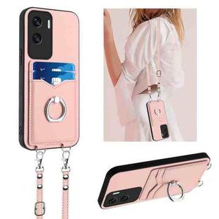 For Honor X50i R20 Crossbody Rope Ring Card Holder Phone Case(Pink)