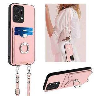 For Honor X7a / Play7T R20 Crossbody Rope Ring Card Holder Phone Case(Pink)