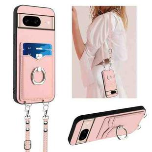 For Google Pixel 8a R20 Crossbody Rope Ring Card Holder Phone Case(Pink)