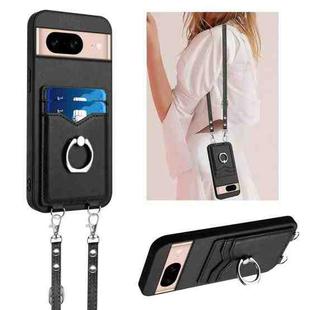 For Google Pixel 8a R20 Crossbody Rope Ring Card Holder Phone Case(Black)